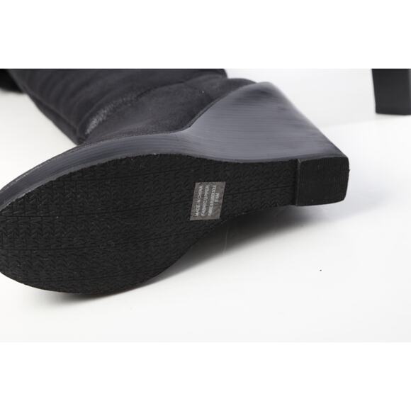 Michael Kors Black Faux Suede Calista Wedge Boots Size 8.5M Winter Knee Height - Picture 11 of 11